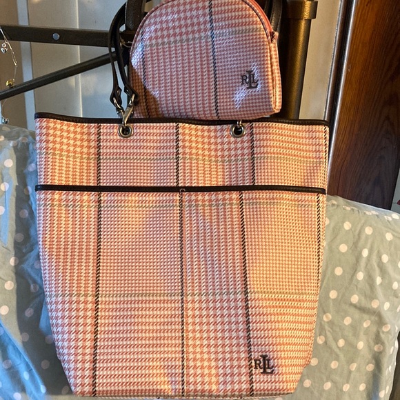 Lauren Ralph Lauren Handbags - Lauren Ralph Lauren-pink herringbone tote and makeup bag nice